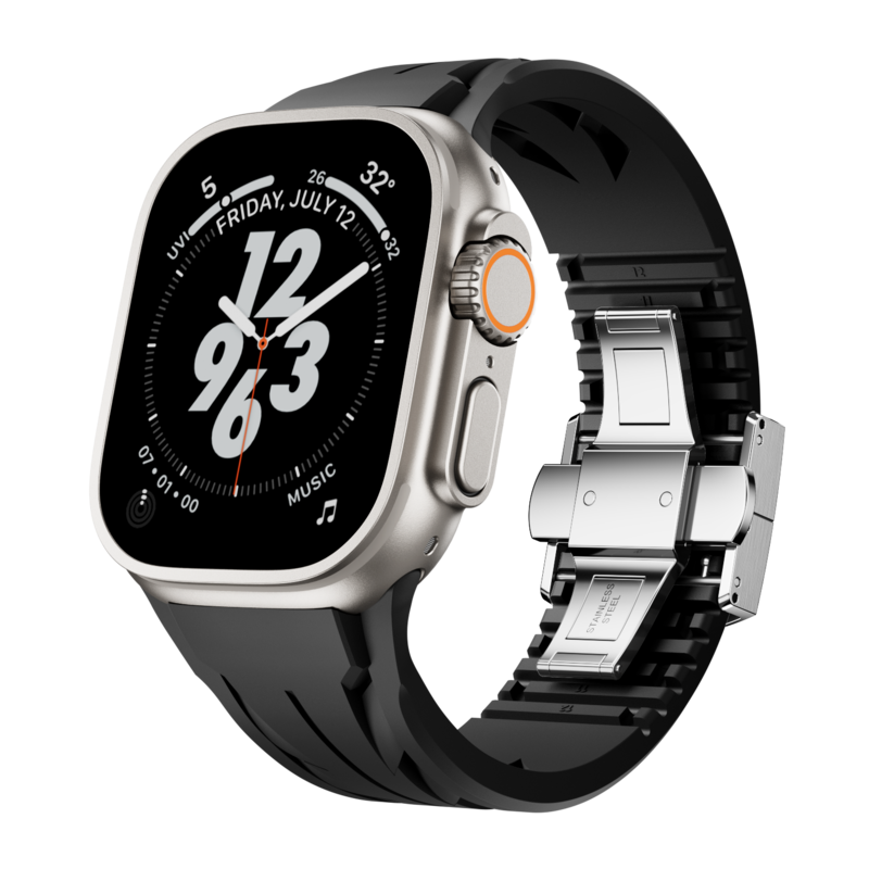 Aerodynamic Design with Dual-Button Clasp Band for Apple Watch