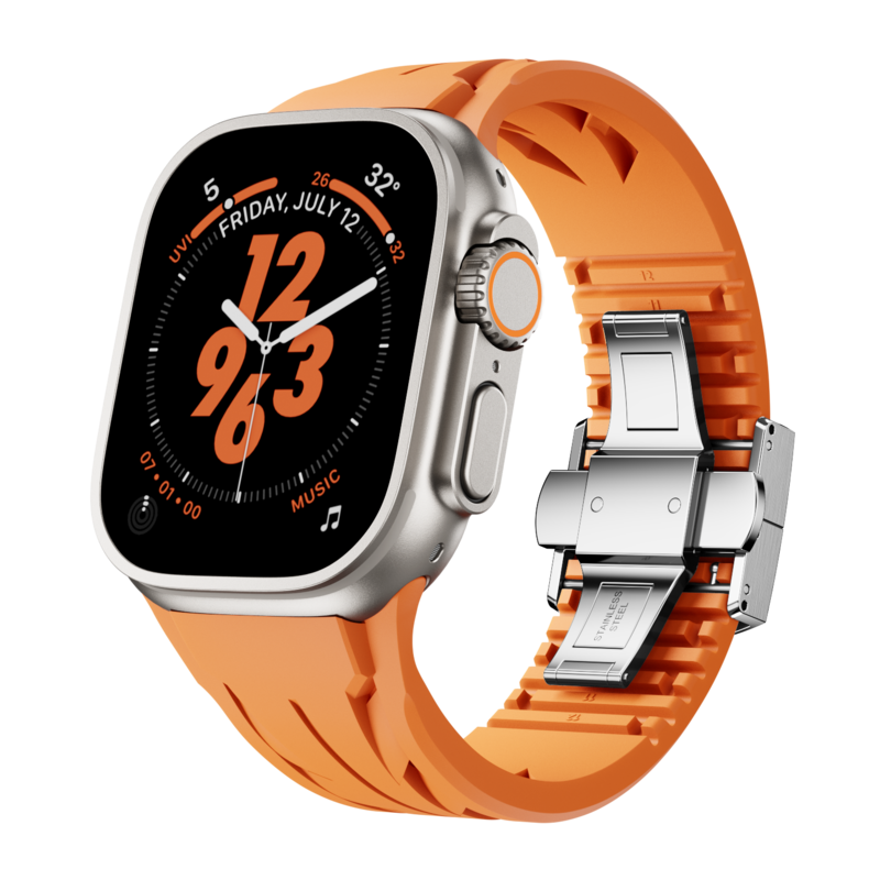 Aerodynamic Design with Dual-Button Clasp Band for Apple Watch