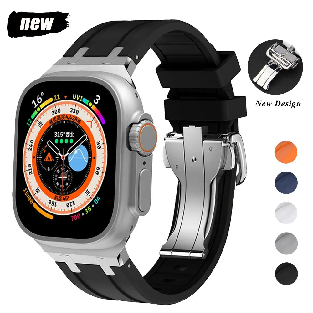 Sporty Elegance Rubber Band with Butterfly Clasp for Apple Watch