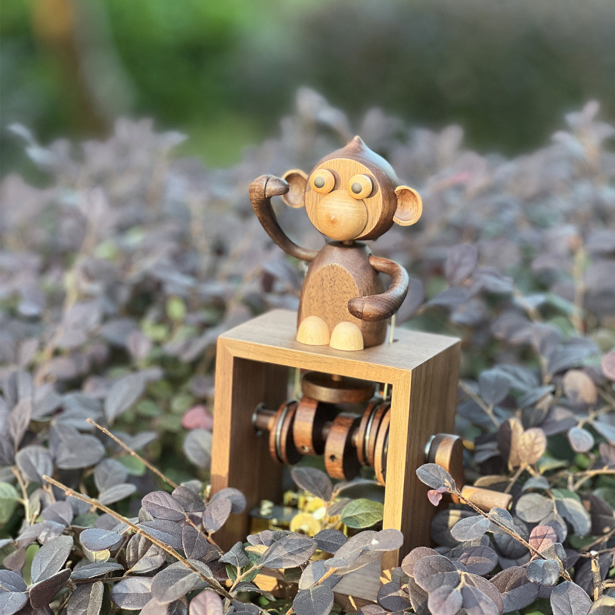 Handmade Monkey-Themed Wooden Hand-Crank Music Box (Melody  Castle in the Sky)