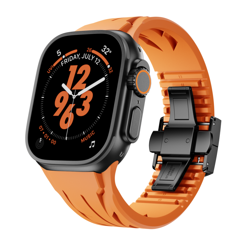 Aerodynamic Design with Dual-Button Clasp Band for Apple Watch